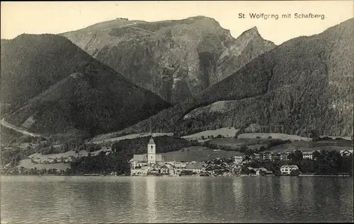 Ak St. Wolfgang am Wolfgangsee Oberösterreich, Panorama mit See und Schafberg
