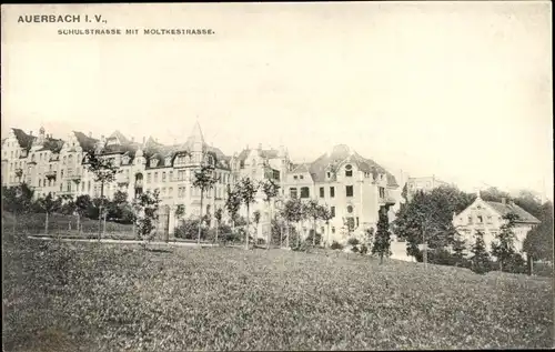 Ak Auerbach im Vogtland, Schulstraße mit Moltkestraße