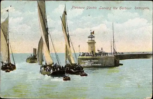 Ak Ramsgate Kent England, Pleasure Yachts, Leaving the Harbour