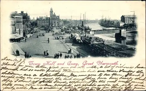 Ak Great Yarmouth Norfolk England, Town Hall and Quay