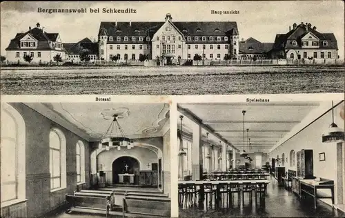 Ak Schkeuditz in Sachsen, Bergmannswohl, Hauptansicht, Betsaal, Speisehaus