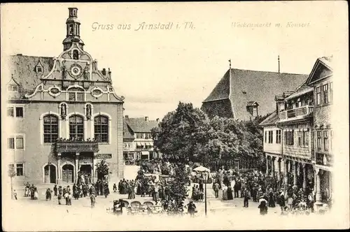 Ak Arnstadt in Thüringen, Wochenmarkt mit Konzert, Rathaus