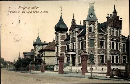 Ak Gräfenhainichen in Sachsen Anhalt, Partie in der Halle'schen Straße