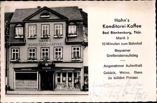 Ak Bad Blankenburg in Thüringen, Hahn's Konditorei-Kaffee, Markt 3