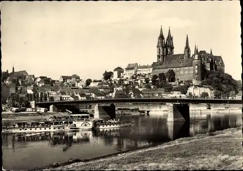 Ak Meißen an der Elbe, Albrechtsburg und Dom, Dampfer