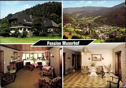 Ak Nordrach im Schwarzwald Baden, Pension Muserhof, Innenansichten, Ortspanorama