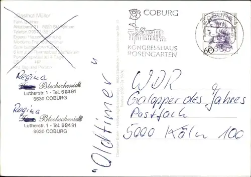 Ak Coburg in Oberfranken, Gasthof Müller, Speiseraum, Gesellschaftsraum, Außenanlagen