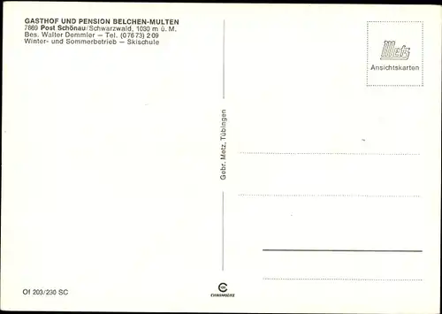 Ak Schönau im Schwarzwald, Gasthof und Pension Belchen-Multen, Bes. Walter Demmler