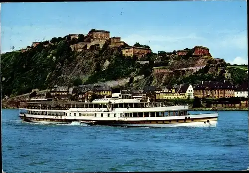 Ak Koblenz am Rhein, Festung Ehrenbreitstein, MS Rüdesheim