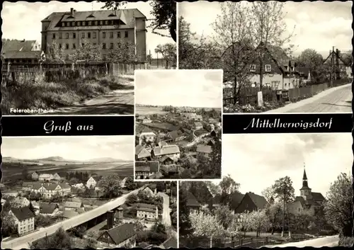 Ak Mittelherwigsdorf in der Oberlausitz, Feierabendheim, Kirche, Panorama