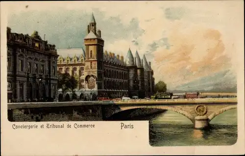 Ak Paris IV, Conciergerie et Tribunal de Commerce, Brücke