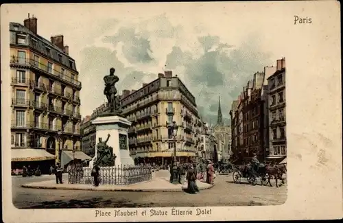 Ak Paris V, Place Maubert et Statue Etienne Dolet