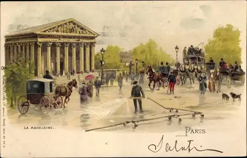 Litho Paris VIII, La Madeleine, Kutschen, Straßenszene