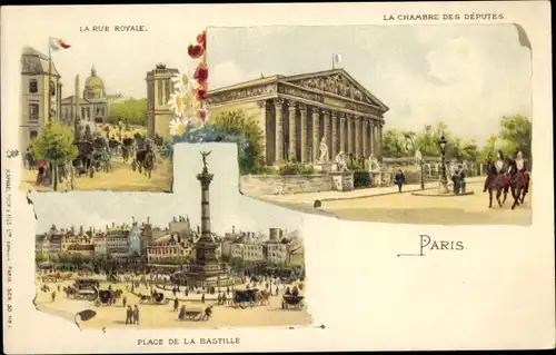 Litho Paris, Place de la Bastille, Chambre des Deputes, Rue Royale