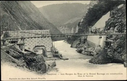 Ak Grenoble Isère, Les Gorges du Drac et la Grand Barrage en construction