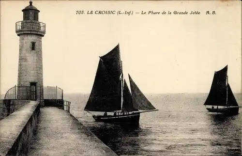 Ak Le Croisic Loire Atlantique, Le Phare de la Grande Jetée, Segelboote