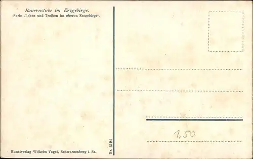 Ak Bauernstube im Erzgebirge, Familie, Klöppelsack