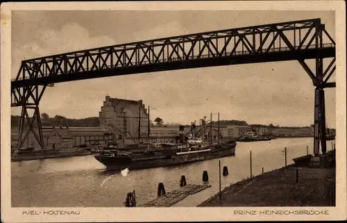 Ak Holtenau Kiel, Prinz Henrichsbrücke, Hochbrücke, Dampfer