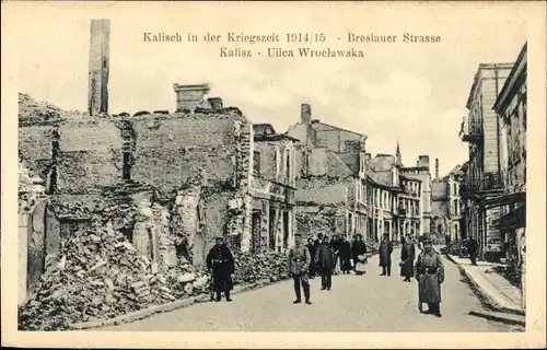 Ak Kalisz Kalisch Posen, Breslauer Straße, Kriegszerstörungen, I WK