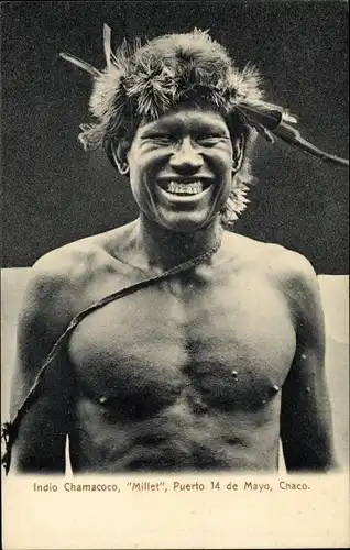 Ak Argentinien, Indio Chamacoco, Millet, Puerto 14 de Mayo, Chaco