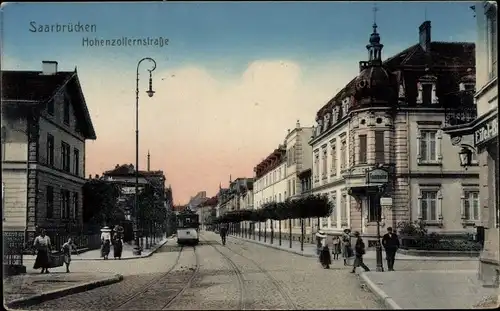 Ak Saarbrücken im Saarland, Hohenzollernstraße, Straßenbahn