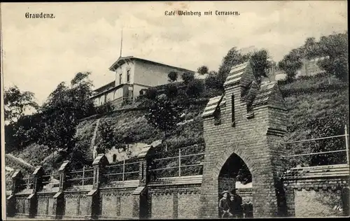 Ak Grudziądz Graudenz Westpreußen, Cafe Weinberg, Terrassen