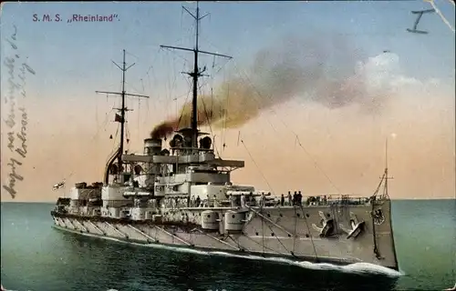 Ak Deutsches Kriegsschiff, SMS Rheinland, Großlinienschiff, Kaiserliche Marine