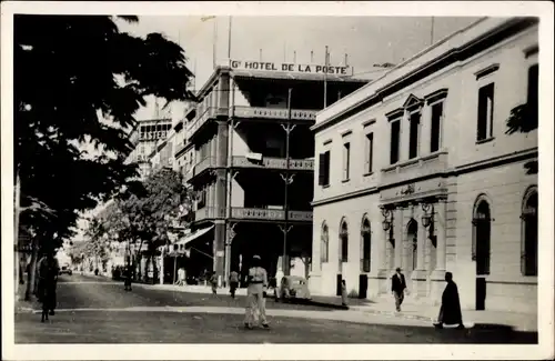 Ak Port Said Ägypten, Postamt, Straßenansicht, Hotel de la Poste