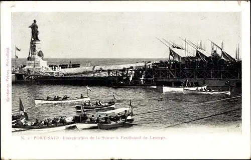 Ak Port Said Ägypten, Inauguration de la Statue a Ferdinand de Lesseps