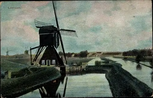 Ak Leerdam Südholland, Windmühle, Molen, Schleuse