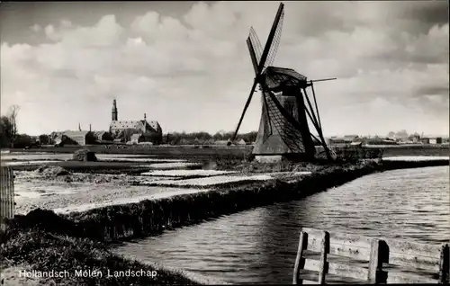 Ak Hollandsch. Molen Landschap, Windmühle