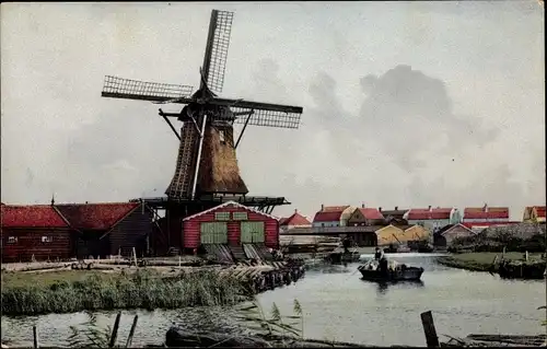 Ak Wasserpartie mit Blick auf Windmühle