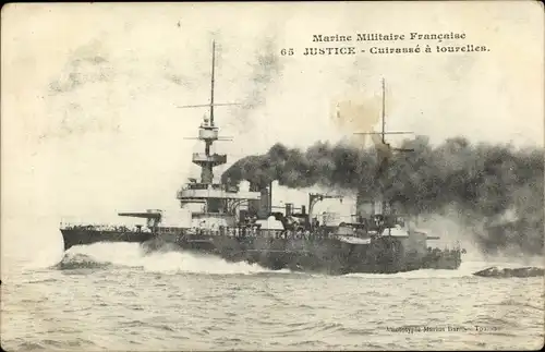 Ak Marine Militaire Francaise, Französisches Kriegsschiff, Justice, Cuirassé