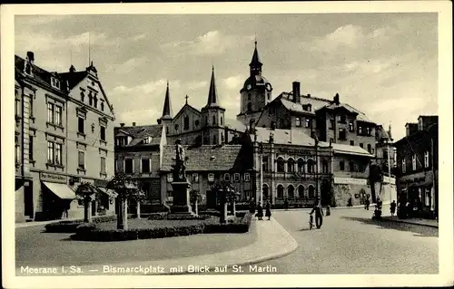 Ak Meerane in Sachsen, Bismarckplatz mit Blick auf St. Martin, Bismarck-Denkmal