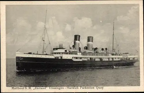 Ak Vlissingen Zeeland Niederlande, Mailboot S.M. Zeeland, Harwich Parkeston Quay