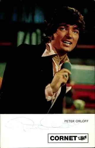 Ak Sänger Peter Orloff, Portrait mit Mikrofon, Cornet, Autogramm