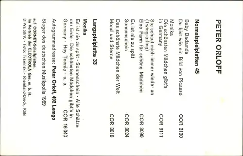 Ak Sänger Peter Orloff, Portrait mit Mikrofon, Cornet, Autogramm