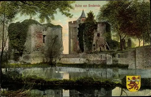Ak Santpoort Nordholland Niederlande, Schloss Brederode, Ruine, Wappen