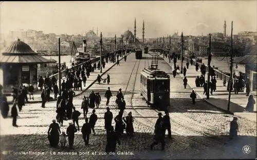 Ak Konstantinopel Istanbul Türkei, Le nouveau Pont, Galata, Straßenbahn