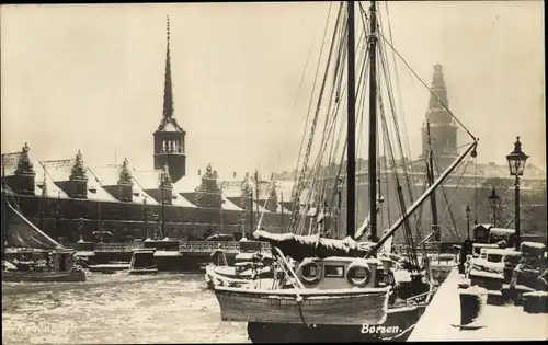 Ak København Kopenhagen Dänemark, Borsen, Winteransicht