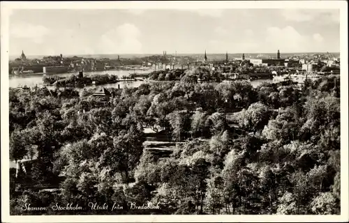 Ak Skansen Stockholm Schweden, Utsikt frän Bredablink