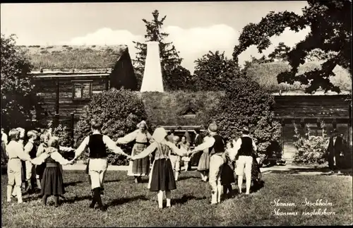 Ak Skansen Stockholm Schweden, Skansens ringlekbarn, Tanzgruppe in Trachten