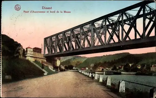 Ak Dinant Wallonien Namur, Pont d'Anseremme et bord de la Meuse