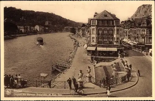 Ak Dinant Wallonien Namur, Depart du Bateau Touristes et Rue Sax