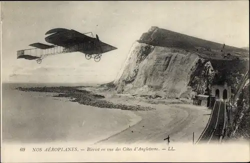 Ak Nos Aéroplanes, Blériot en vue des Côtes d'Angleterre, Flugzeug überquert den Ärmelkanal