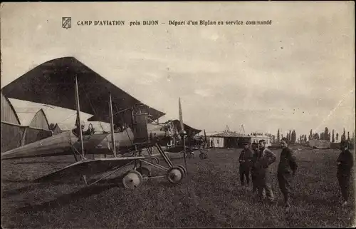 Ak Camp d'Aviation pres Dijon, Depart d'un Biplan en service commande