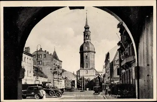 Ak Bad Schandau an der Elbe,  Markt mit Kirche