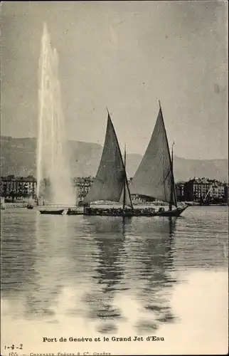 Ak Genève Genf Schweiz, Port et le Grand Jet d'Eau
