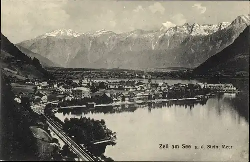 Ak Zell am See in Salzburg, Ortsansicht g. d. Stein. Meer