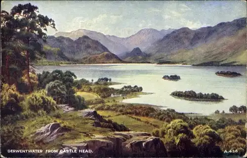 Künstler Ak Cumbria England, Derwent Water, Derwentwater from Castle Head